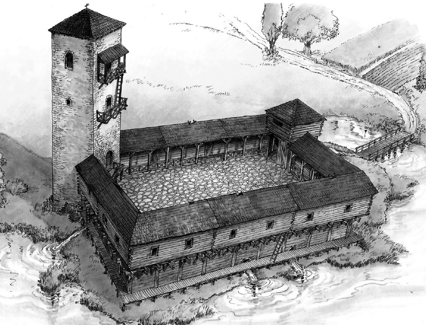 Zamek Stołpie Próba rekonstrukcji obiektu według Andrzeja Buko.