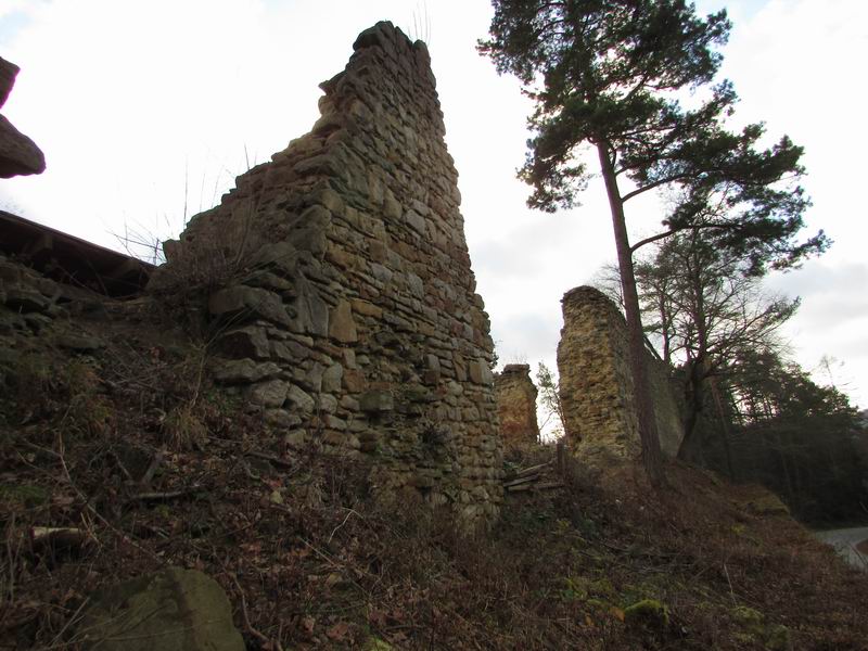 Zamek Rożnów (zamek górny) Zamkowe ruiny