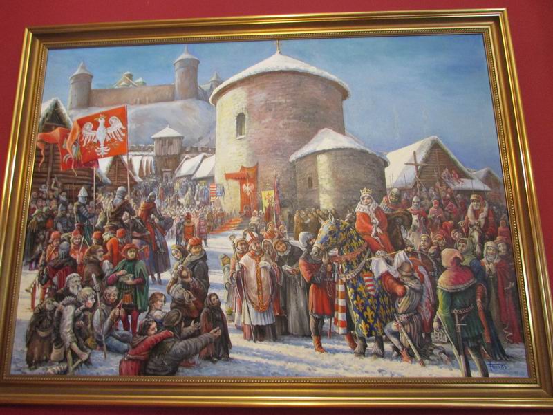 Zamek Przemyśl Obraz przedstawiający przybycie królowej Jadwigi Andegaweńskiej do Przemyśla w 1387 roku i przyłączenie miasta do Polski.